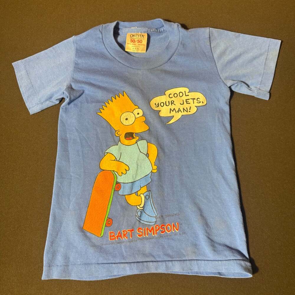 Vintage 1990 Bart Simpson Cool Your Jets Man T-Shirt Youth Size S (6-8)